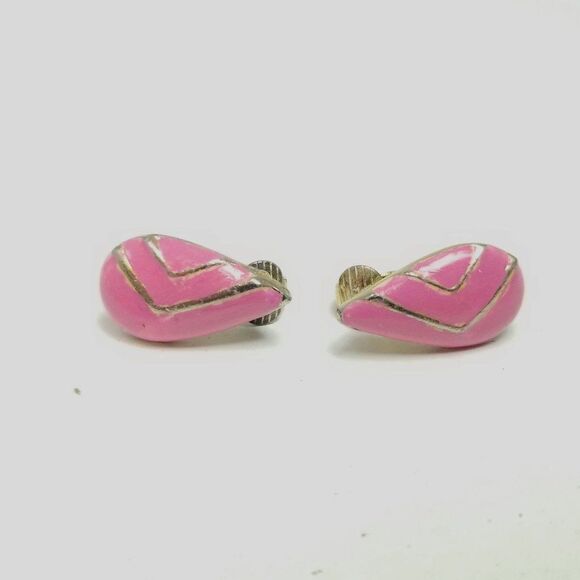 Vintage Retro Pink Drop Shape Clip On Earrings, Barbiecore, 80s Style Design - Picture 2 of 5